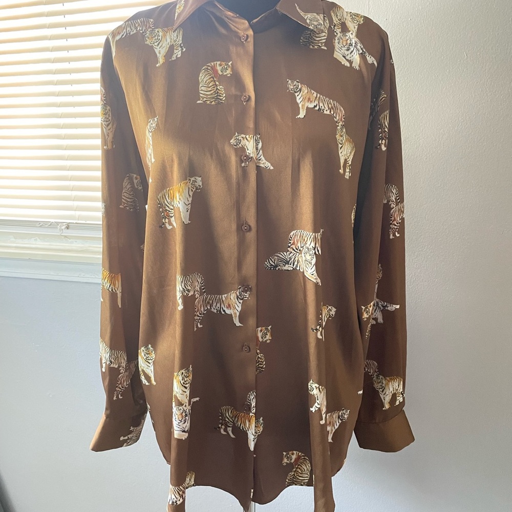 ZARA Tiger Print Satin Blouse